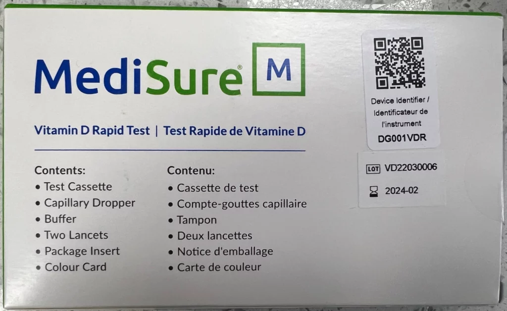 Need a vitamin D test? MediSure is rapid, affordable, and available at Chaparral Compounding Pharmacy in Calgary 3 The test kit contents of MediSure Vitamin D Rapid Test at Chaparral Pharmacy in Calgary.