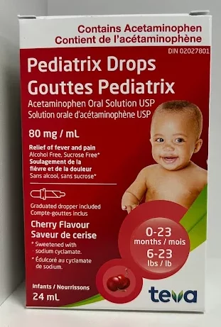 Pediatrix Drops (equivalent to Tylenol and contains Acetaminophen) for 0-23 months (6-23 lbs)